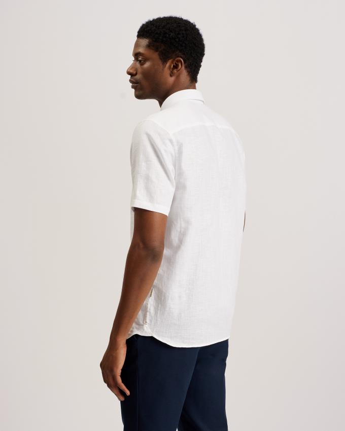 Chemises Ted Baker Short Sleeve Linen Cotton Blanche Homme | QIB-90864063